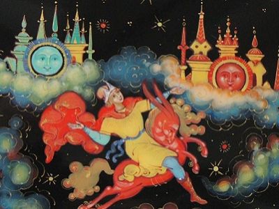 Конек-горбунок, фрагмент палехской росписи. Источник - avito.ru