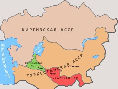 Средняя Азия в первые годы советской власти (карта). Источник - wikimedia.org Средняя Азия в первые годы советской власти (карта). Источник - wikimedia.org