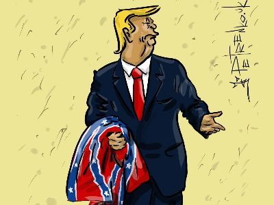 Трамп и американский флаг. Рисунок: Андрей Петренко.